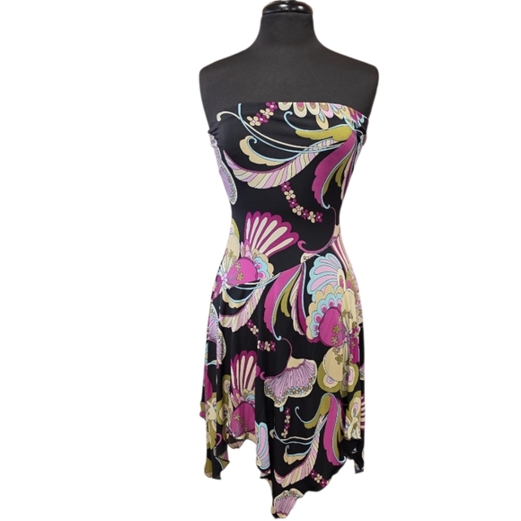 Vintage Dresses & Skirts - Vintage Strapless Dress with Pink and Purple Floral Design
